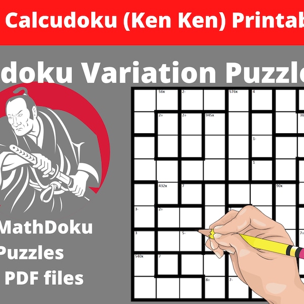 Calcudoku / Mathdoku  Printable PDF - 400 Sudoku Variation Puzzles for Adults with Answers - Instant Download