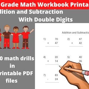 Second Grade Math Worksheets -4000 Printable Math Drills with Addition and Subtraction of Two Digits Numbers - Instant Download