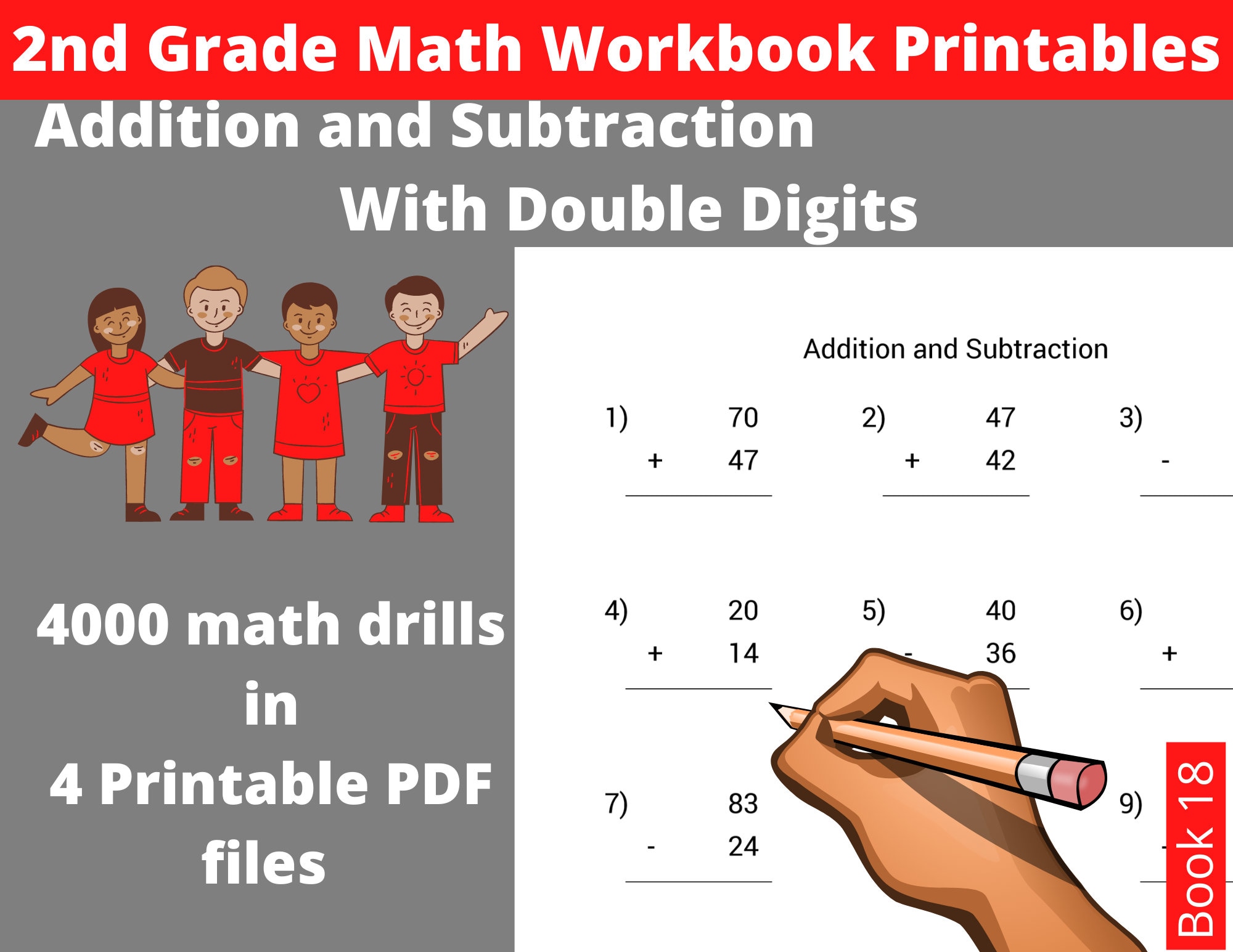 second grade math worksheets 4000 printable math drills with etsy