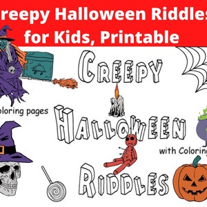 Griezelige Halloween-raadsels voor kinderen - Afdrukbaar Halloween-kleurboek met raadsels met antwoorden - Direct downloaden
