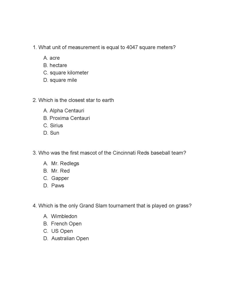 Turf Trivia Trivia Question Quiz Book - Instant Download Printable - Etsy