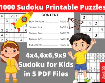 1000 Sudoku Puzzles For Kids With Answers - Kids Sudoku 4x4, Kids Sudoku 6x6, Kids Sudoku 9x9
