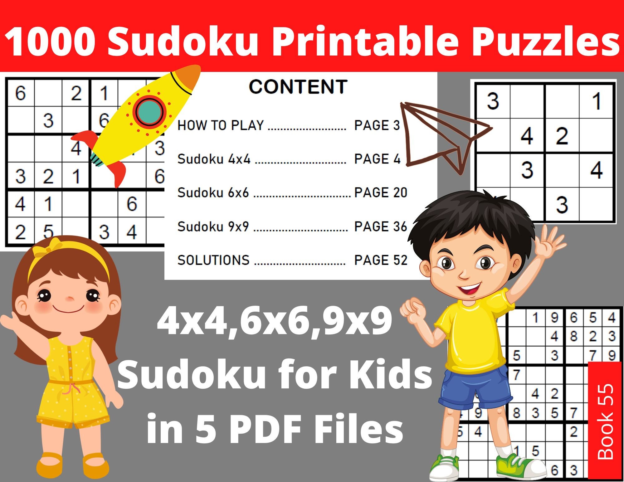 Easy Sudoku Puzzle Book for Kids: Brain Games 200 Sudoku Puzzle Books 4x4  and 6x6 for Kids, Toddlers, Boys, Girls Age 4 to 8 with Solutions - Sudoku  Puzzles Book for Beginners (