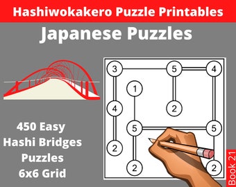 Easy Hashi Bridges Puzzles Printable PDF - 450 Hashiwokakero Japanese Puzzles with Answers - Instant Download
