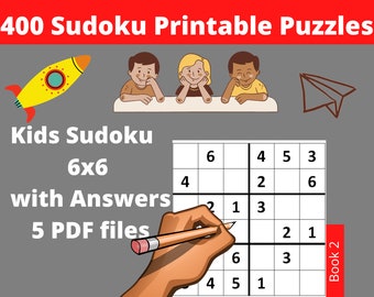 Printable PDF Easy Sudoku for Kids 6x6 - 400 Children Puzzles with Answers - Instant Download