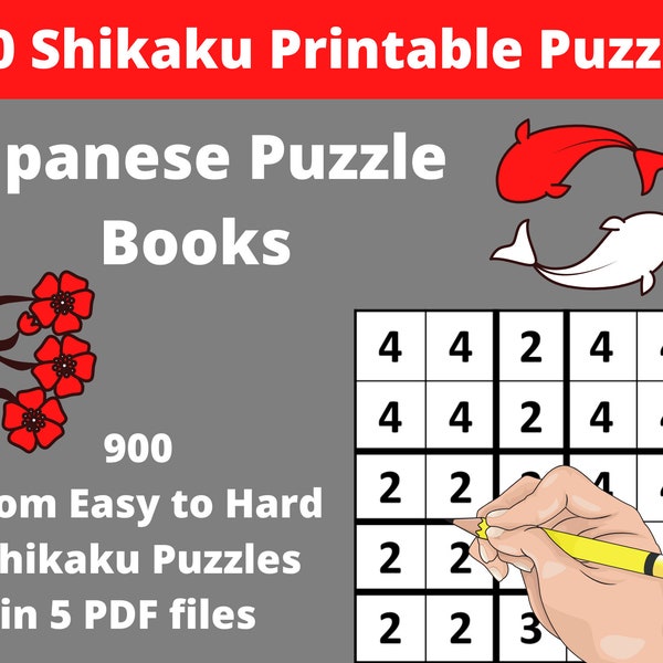 Shikaku Puzzles Printable PDF - 900  Japanese Puzzles for Adults with Answers - Instant Download