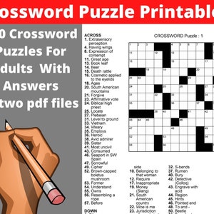 Crossword Puzzle Printables For Adults - 100 Crosswords With Solutions - Instant Download - Large Print Fun Activities Book For Seniors