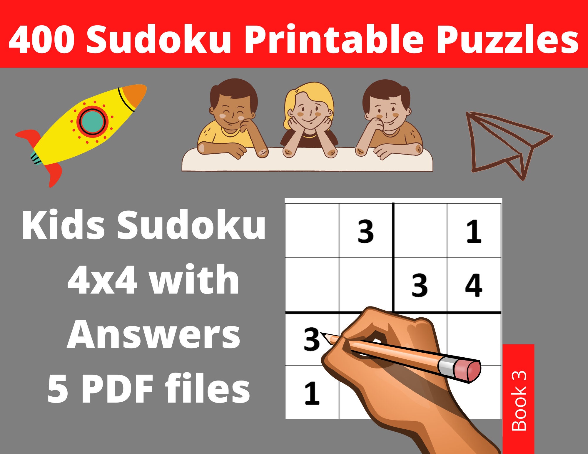 Easy 4x4 Sudoku for Kids: 300 Large Print Easy Sudoku Puzzles For Kids And  Beginners with Solutions at the Back by Faye Press