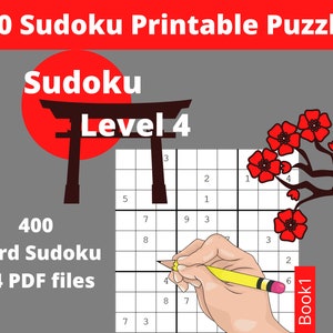 Printable PDF Sudoku Level 4 - 400 Hard Sudoku Puzzles for Adults with Answers - Instant Download