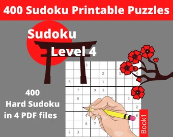 Printable PDF Sudoku Level 4 - 400 Hard Sudoku Puzzles for Adults with Answers - Instant Download