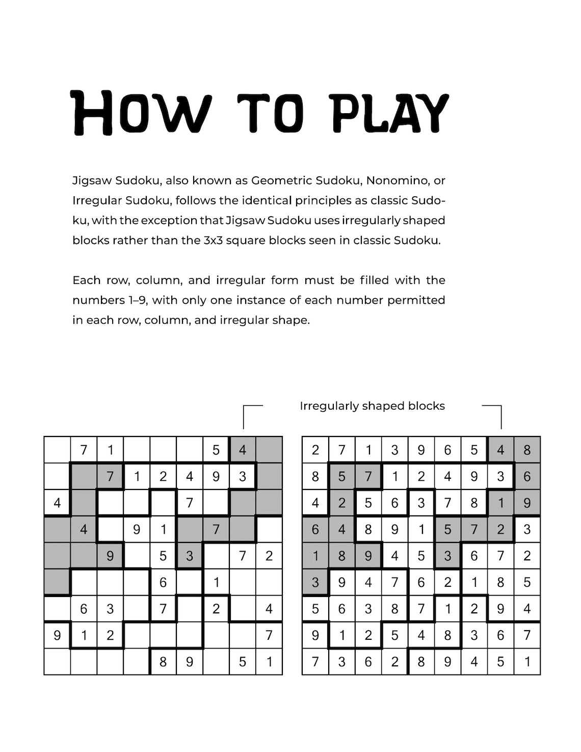 Easy, Medium and Hard Jigsaw Sudoku Puzzles Printable PDF 420 Sudoku