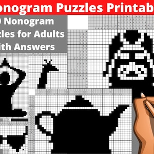 70 Nonogram Puzzles for Adults with Answers -  Instant Printable Download, picross bundle, hanjie logic puzzles