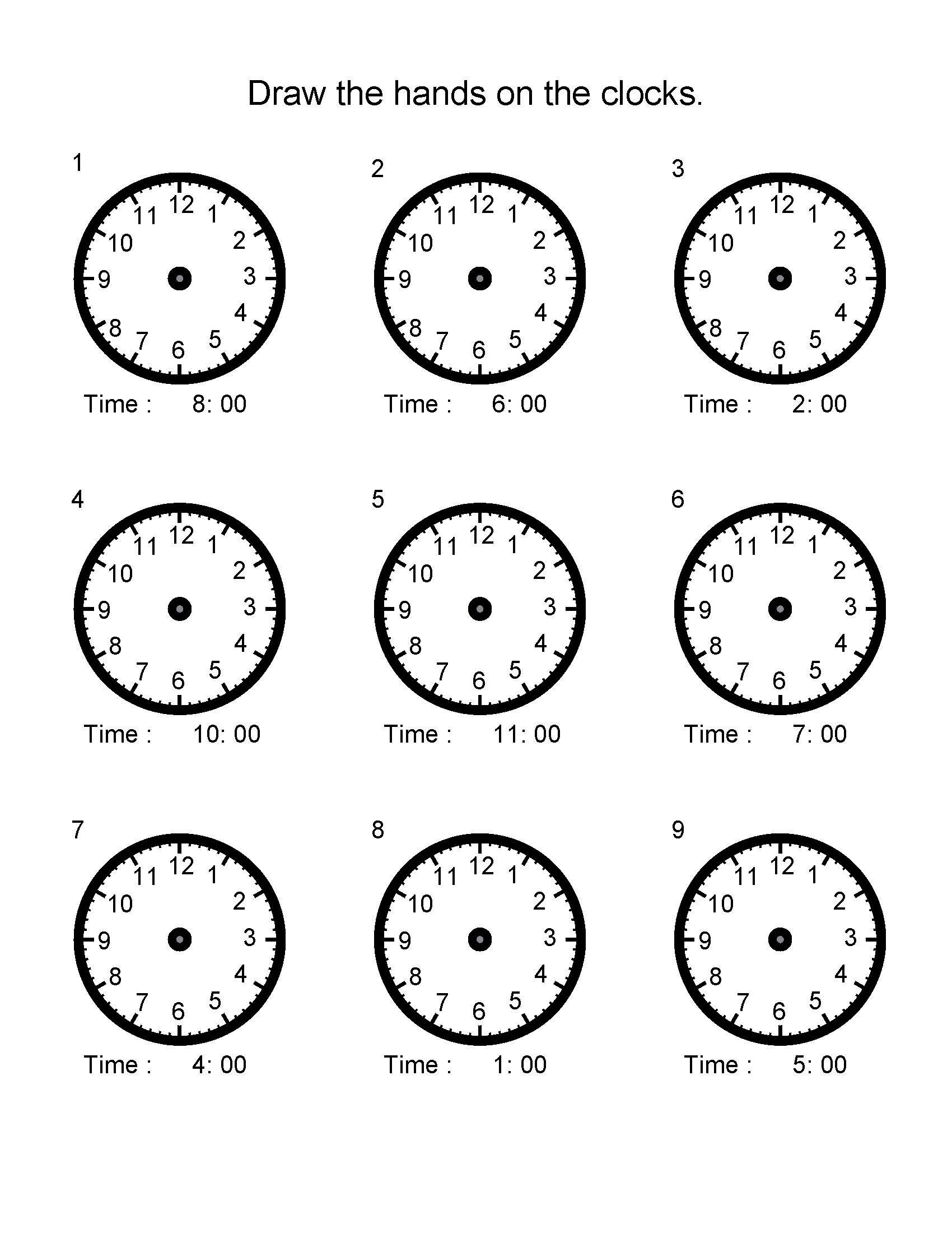Telling the Time Worksheets, What Time is It Clock Worksheet to Draw