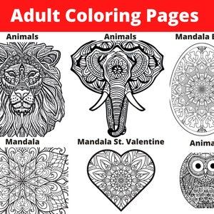 Pagine da colorare per adulti stampabili, Libro da colorare Mandala, Uova di Pasqua Mandala, Cuori di San Valentino Mandala, Animali Mandala - Download istantaneo