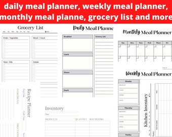 Daily Meal Planner, Weekly Meal Planner, Monthly Meal Planne, Grocery List and More in This Bundle of Meal Planner Printable