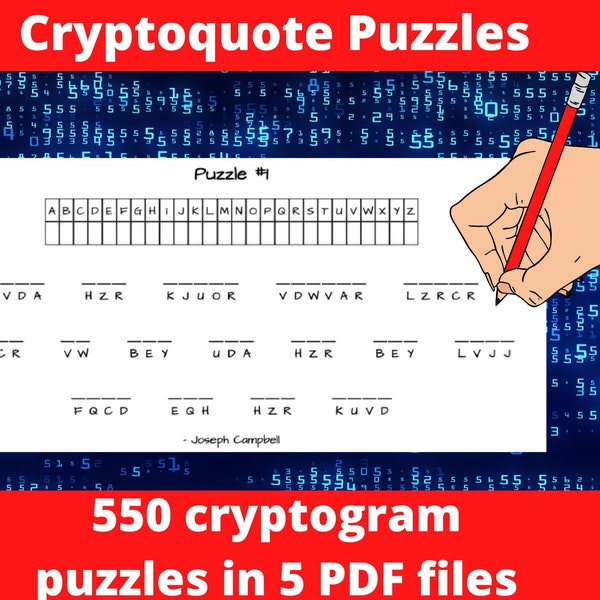 550 Cryptoquote Puzzles in Printable PDFs - Adult Activiy Book With Cryptogram Puzzles- Instant Download
