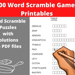 500 Word Scramble Games  - 500 Printable Scramble Puzzles with Answers - Instant Download
