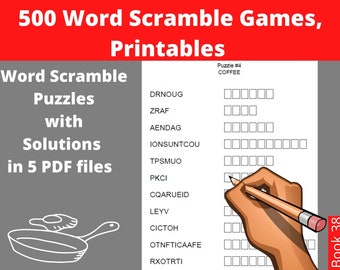 500 Word Scramble Games  - 500 Printable Scramble Puzzles with Answers - Instant Download