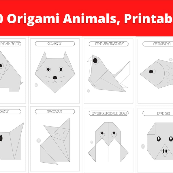 20 Origami Animals - Instant Download of Origami Book for Children