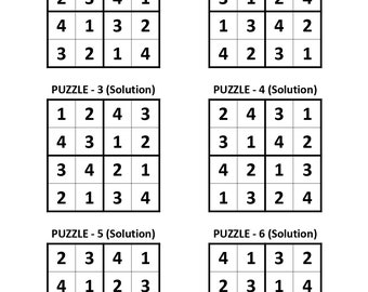 Printable PDF Easy Sudoku for Kids 4x4 400 Children Puzzles 