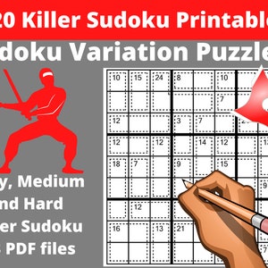 Easy, Medium and Hard Killer Sudoku Puzzles Printable PDF - 420 Sudoku Variation Puzzles for Adults with Answers - Instant Download