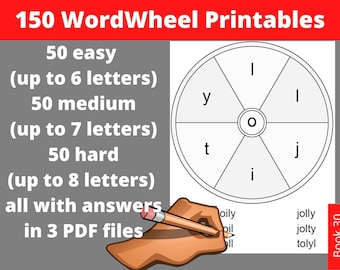 Spelling Word Wheel Puzzle - 150 Word Scramble Games Printable PDF with Answers - Instant Download