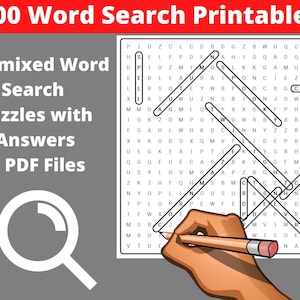 Bundle of 200 Word Search Printable - Word Search Puzzle with Answers - Instant Download - Brain Workouts and Mind Puzzles