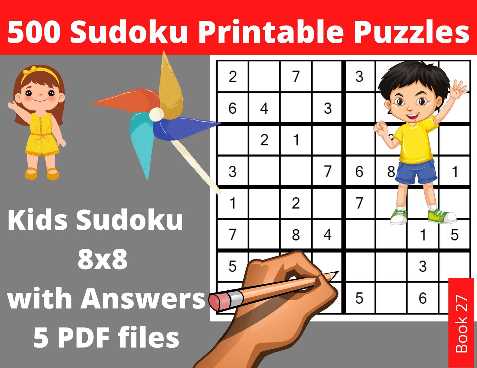 Printable PDF Sudoku for Kids 8x8 - 500 Children Puzzles With Answers ...
