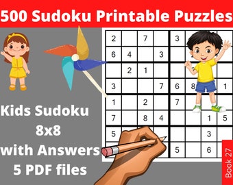 Printable PDF Sudoku for Kids 8x8 - 500 Children Puzzles with Answers - Instant Download