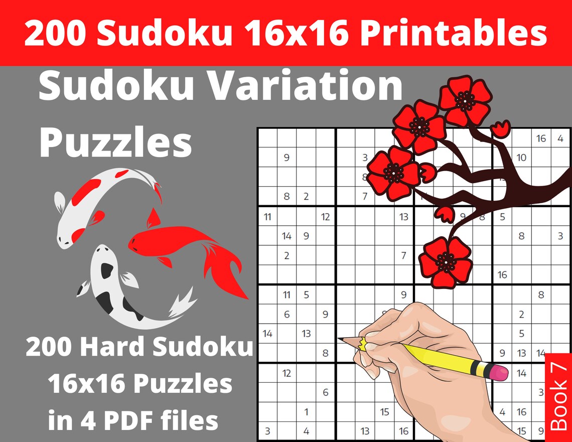Extremely Hard Sudoku 16x16 Printable PDF - 200 Sudoku Variation ...