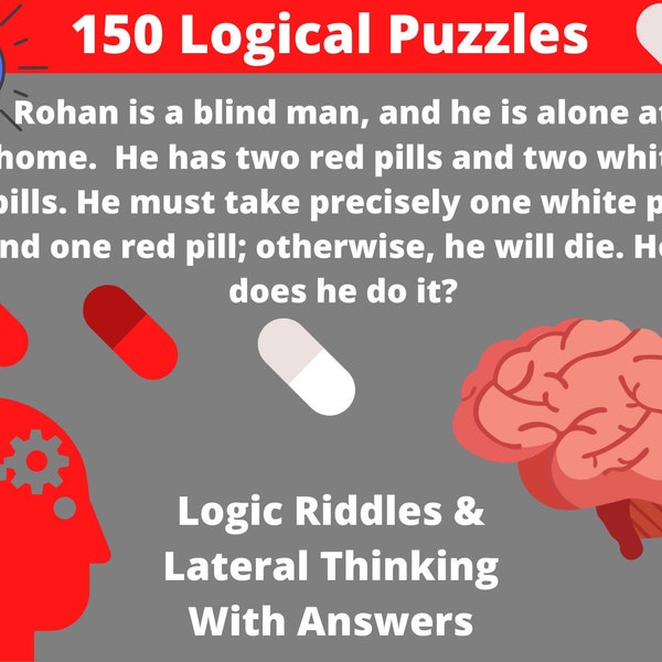 150 Left and Right Brain Teaser Puzzles - Instant Download Printable Mind Games - Keep Your Brain Young With Brain Training Exercises