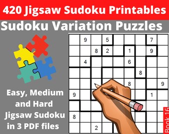 Easy, Medium and Hard Jigsaw Sudoku Puzzles Printable PDF - 420 Sudoku Variation Puzzles for Adults with Answers - Instant Download