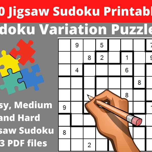 Easy, Medium and Hard Jigsaw Sudoku Puzzles Printable PDF - 420 Sudoku Variation Puzzles for Adults with Answers - Instant Download