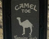 Custom Laser Engraved Zippo Lighter Camel Toe Genuine Taste Black Crackle Finish