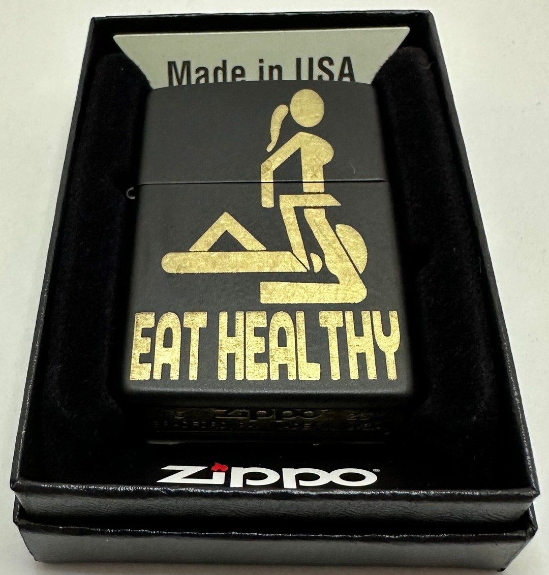 Custom Laser Engraved Zippo Lighter Eat Healthy Black Matte Etsy