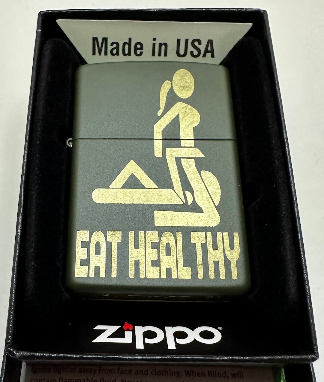 Custom Laser Engraved Zippo Lighter Eat Healthy Green Matte Finish Etsy