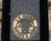 Custom Laser Engraved Zippo Lighter I Heart Guns Titties Iron Stone Finish
