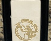 Custom Laser Engraved Zippo Lighter Cummins Skull Drinking Diesel Only White Matte Finish
