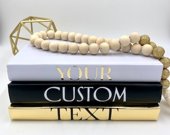 JT Walker Set Of 3 Decorative Books For Coffee Table - Faux Linen Covers With Gold Foil, Blank Pages, 3 Sizes