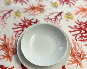 San Leucio - toalha de mesa grande com corais vermelhos - feita à mão na Itália