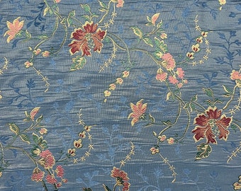 1 x 2.80 meters of precious San Leucio blue damask fabric with floral decoration