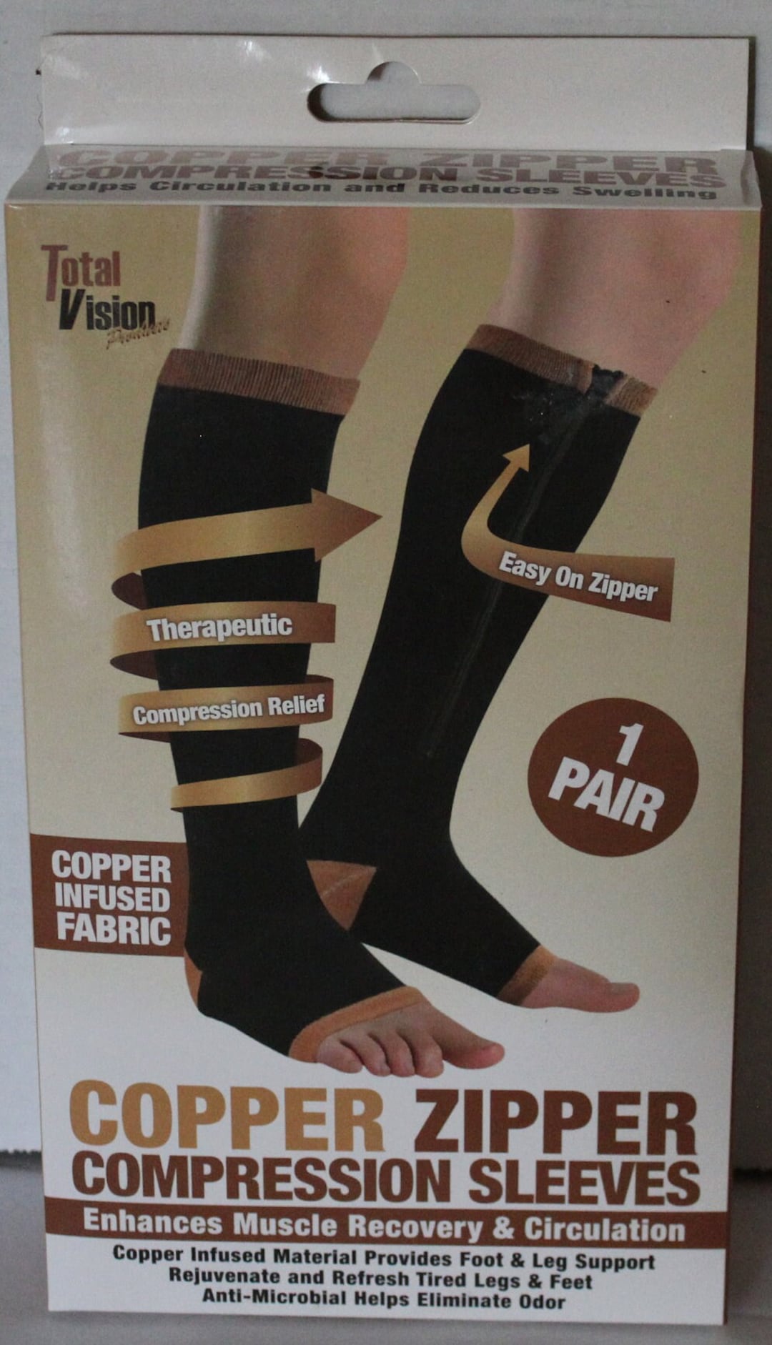 Copper Zipper Compression Sleeves total Vision 1pair Size Small Nib 
