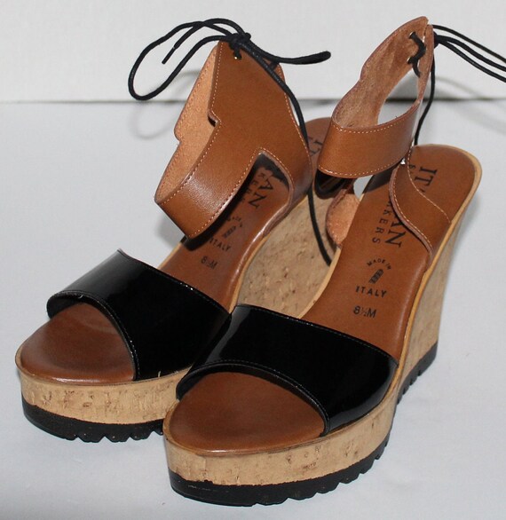 Women Shoes italian Shoemakers Wedge Sandals Size 8.5M Brown New