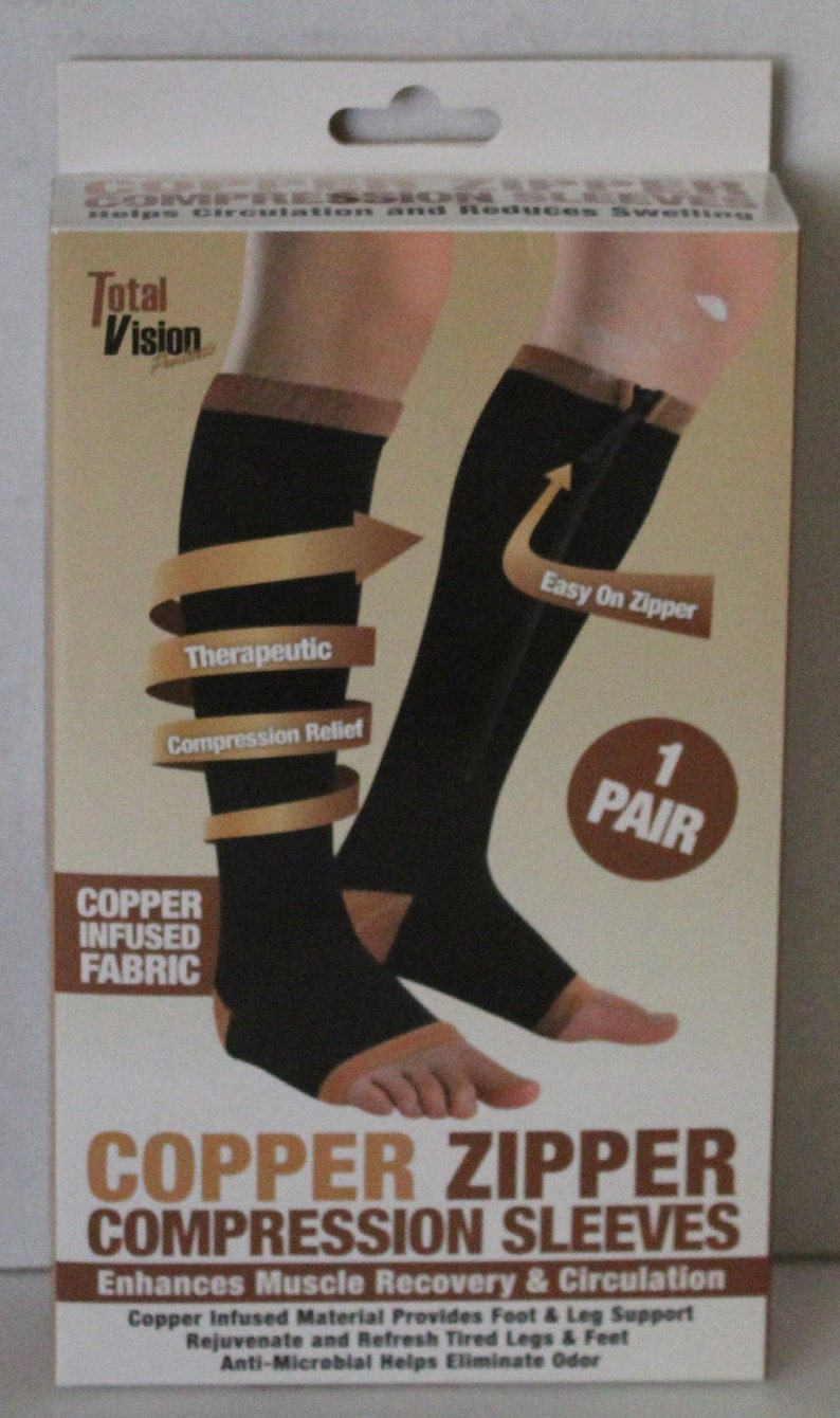 Copper Zipper Compression Sleeve total Vision 1pair Copper Infused Fabric NIB Etsy