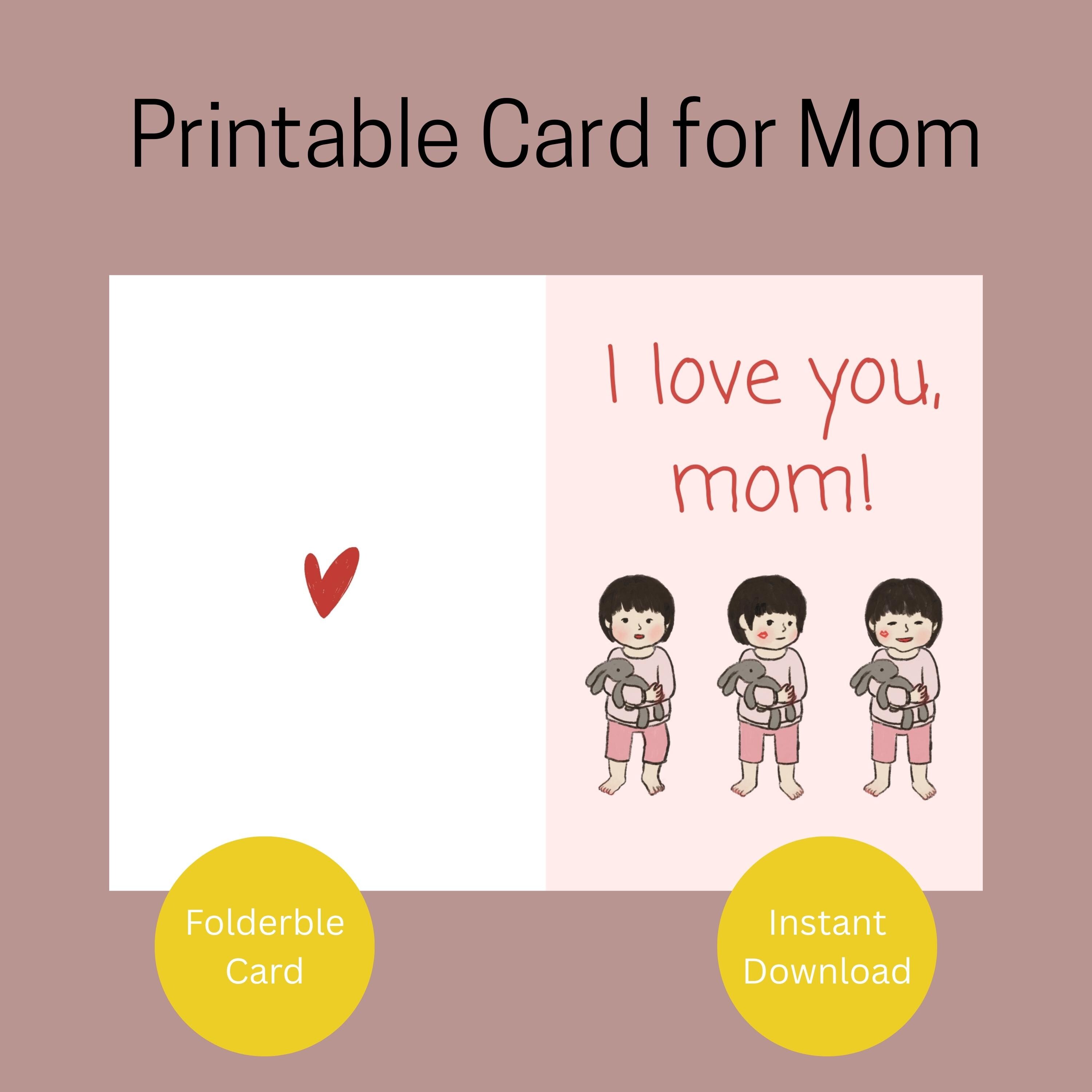 Mothers Day Card, I Love You Mom Printable Card, Toddler Art (digital ...