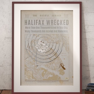 Halifax Explosion 1917 Halifax Herald - Antike Erscheinung Zeitung und Karte Mattpapier Poster
