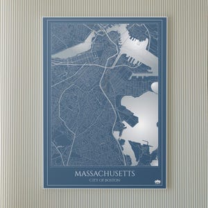 City of Boston, Massachusetts Map Satin Poster | Art Print for Home Decor, Wall Art, Gift for Boston Lovers, Travel Memories, City Souvenir