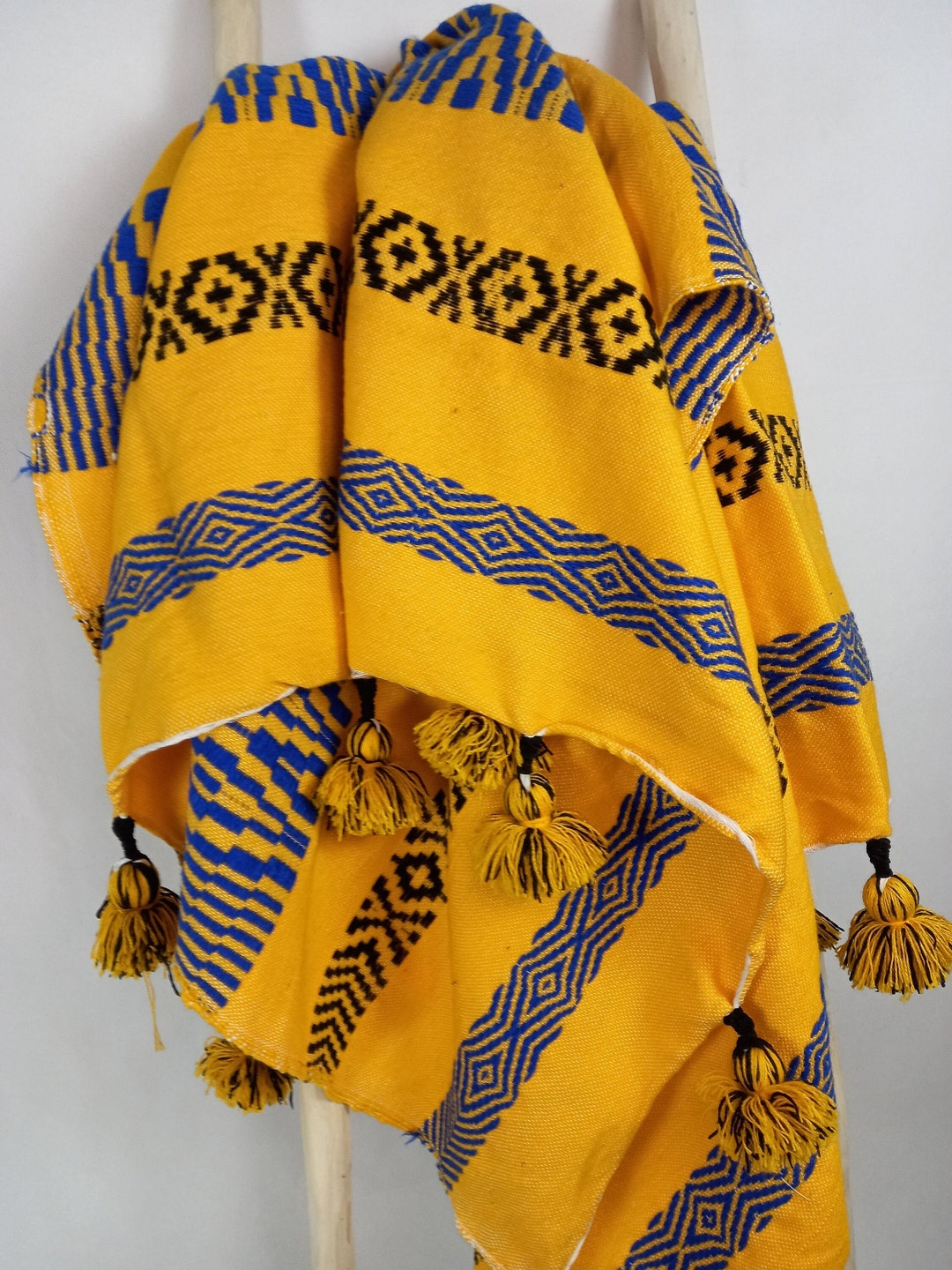 Wool Pom Pom Blanket Handwoven Fringe Blanket Tassel Throw Etsy