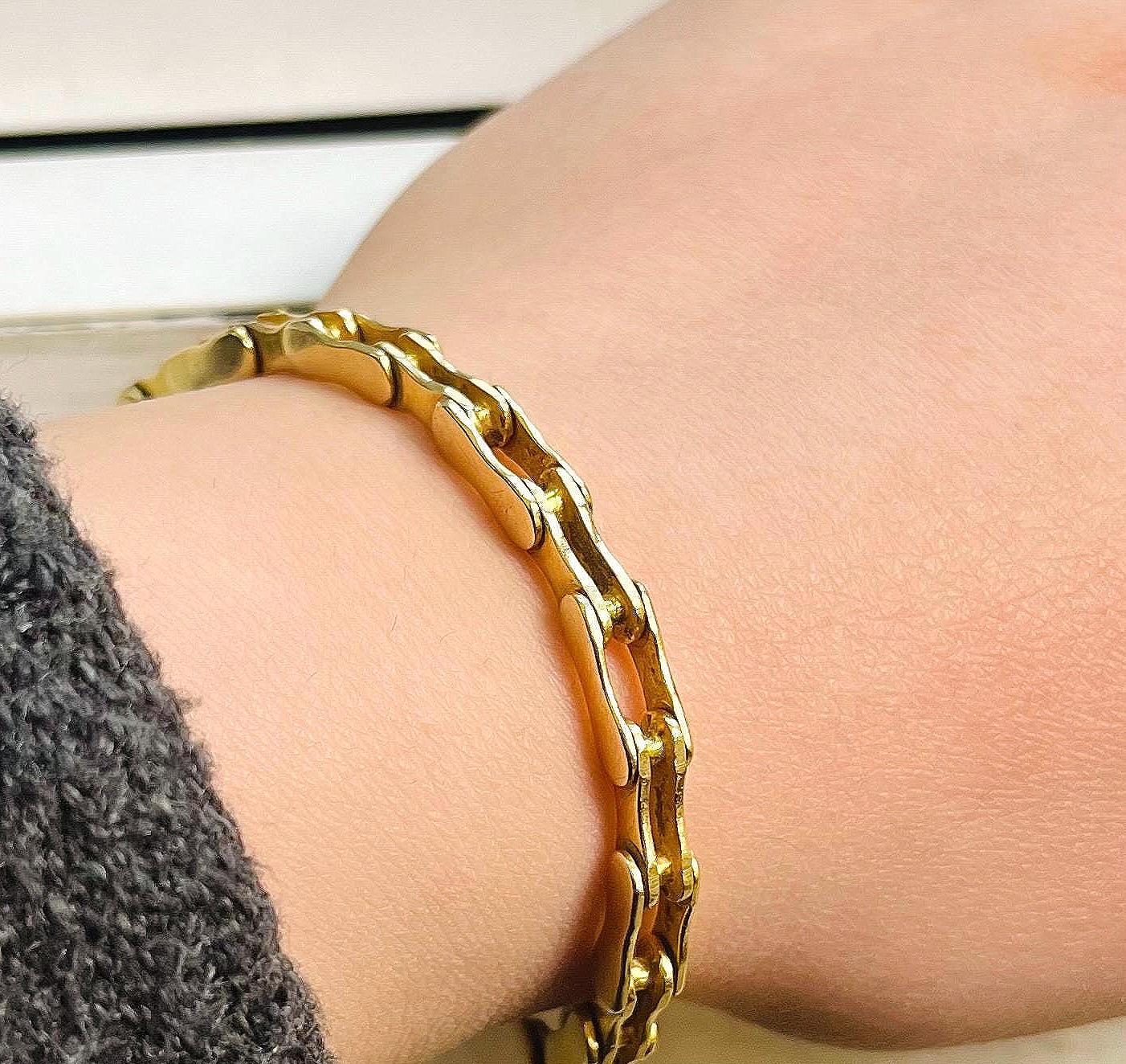 ゴールドチェーンリンクブレスレット ヴィンテージ 14K イエローゴールド バイクチェーンリンクスタイル