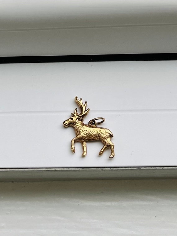 Vintage 14k Gold Hallmarked Reindeer Charm - image 1